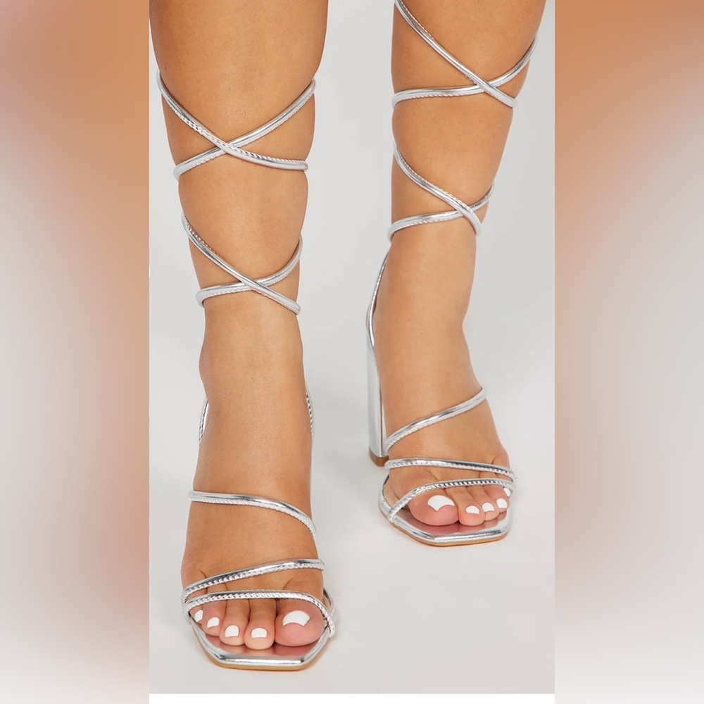 Silver Strappy Women's Heels